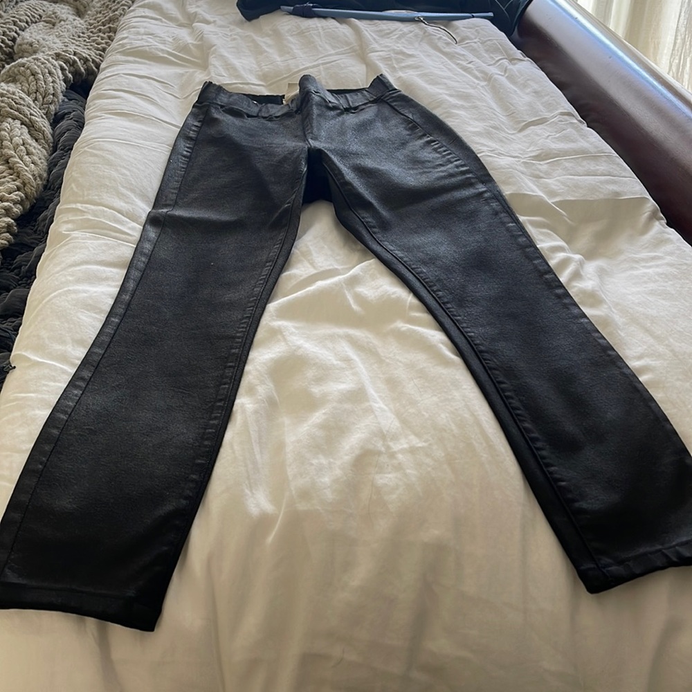 L’Agence coated skinny pull up pants.